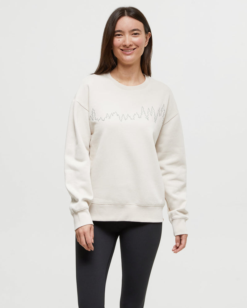Oatmeal-Crew-Neck-Graphic-Sweatershirt *Model is 5'9", wearing size S