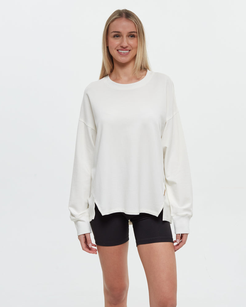 Oatmeal-Ribbed-Crew-Neck-Oversized-Fleece-Sweatshirt
