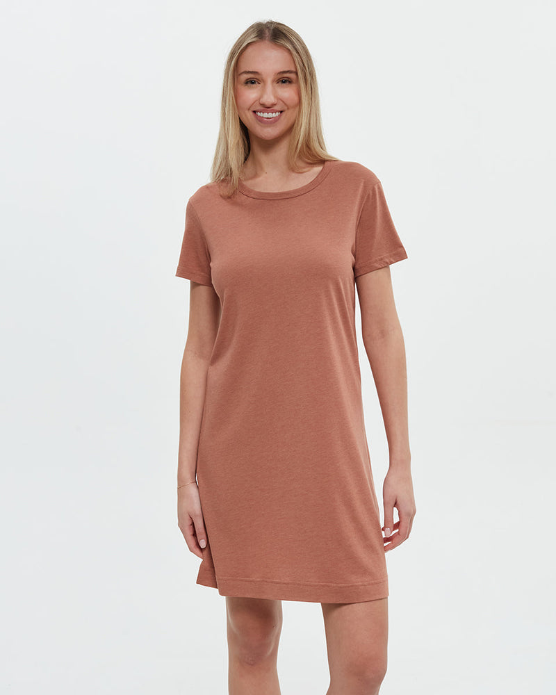 Orange-Crew-Neck-Shortsleeve-Dress