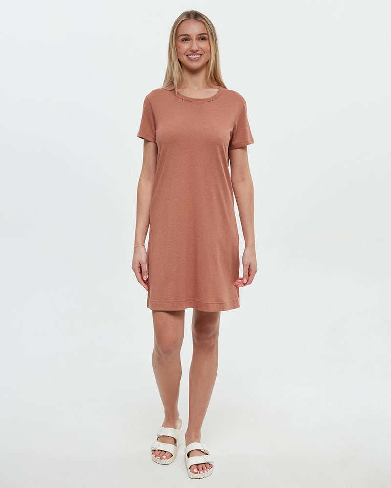 Orange-Crew-Neck-Shortsleeve-Dress