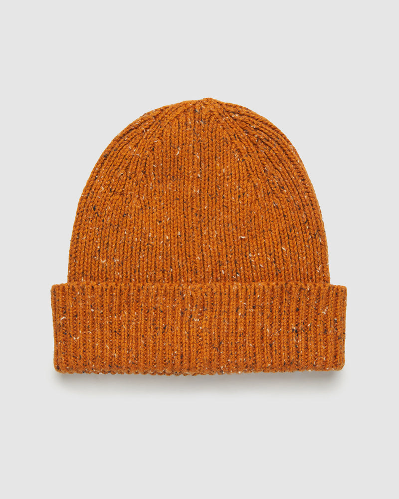 Orange-Fleck-Yarn-Single-Folded-Ribbed-Beanie