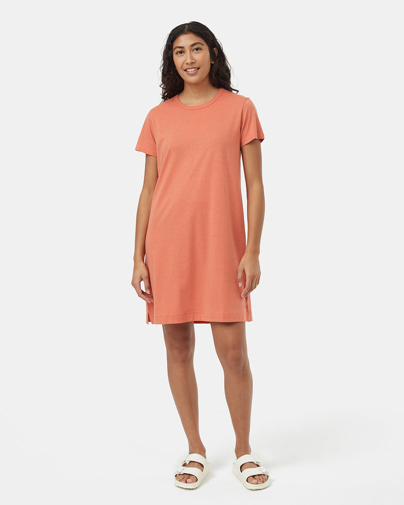 Orange-Knee-Length-Slitted-T-Shirt-Dress