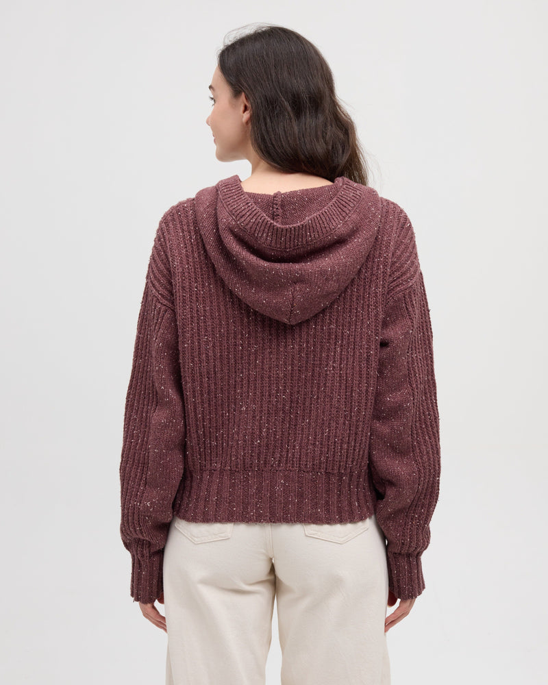 Purple-Women_s-Hooded-Open-Stitch-Sweater