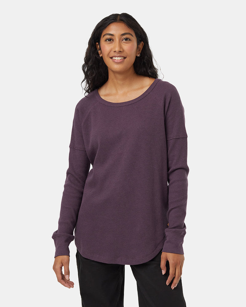 Purple-Womens-Waffle-Knit-Longsleeve-Top