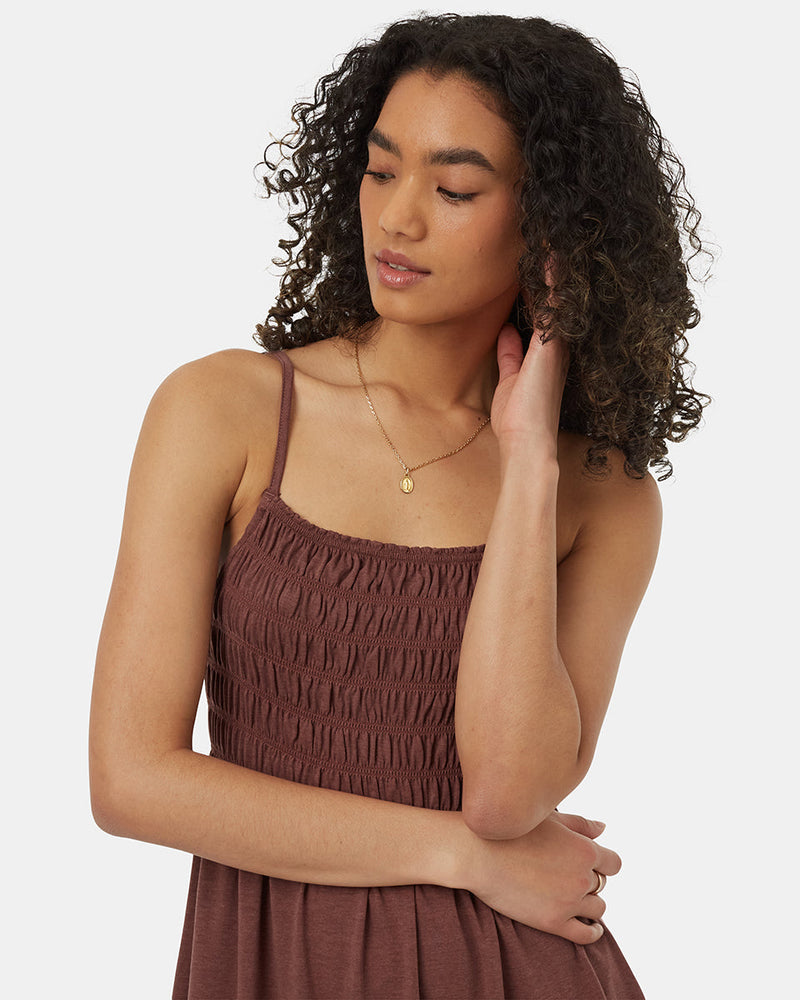 Red-Womens-Mid-Length-Smocked-Dress