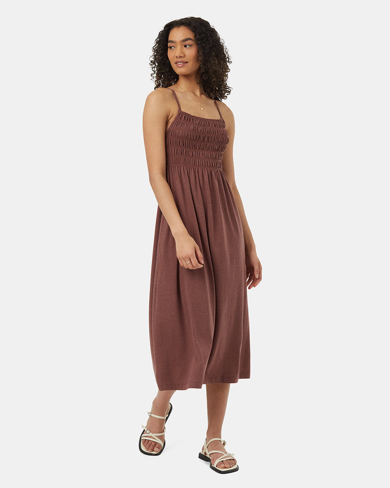 Red-Womens-Mid-Length-Smocked-Dress