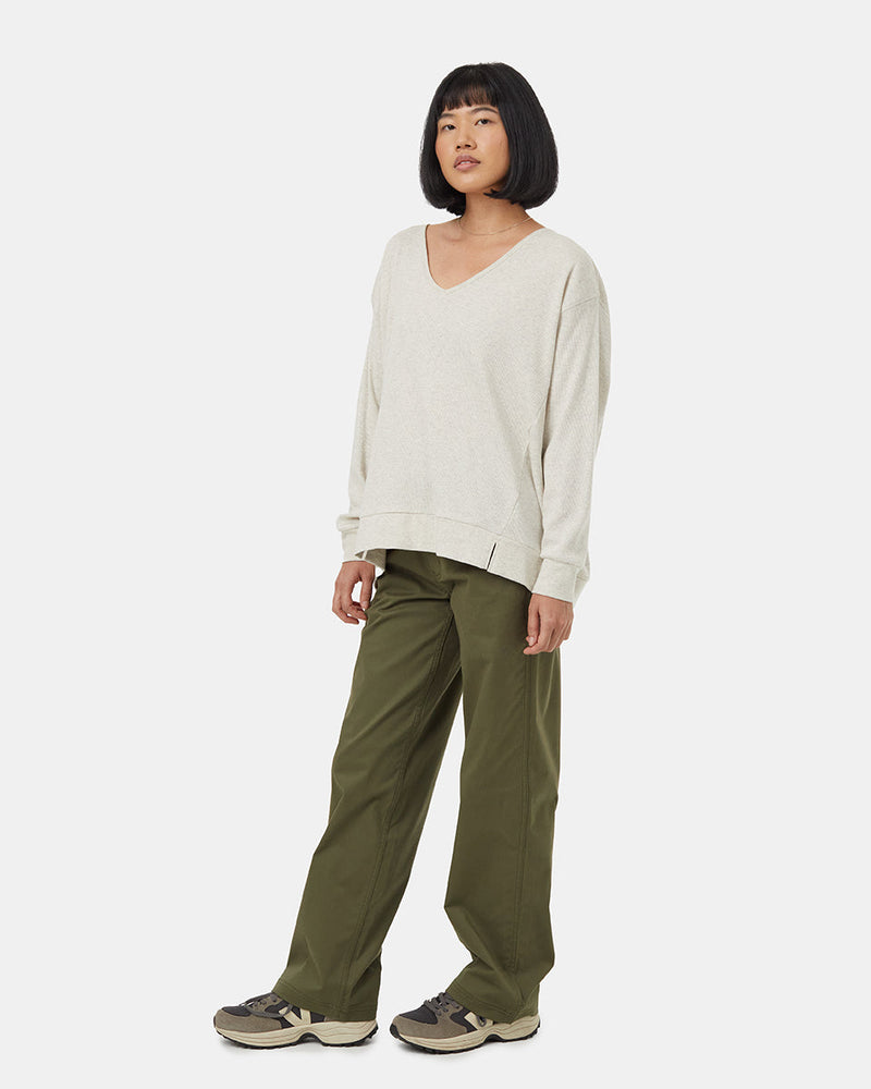 White-Waffle-Knit-V-neck-Longsleeve-Shirt