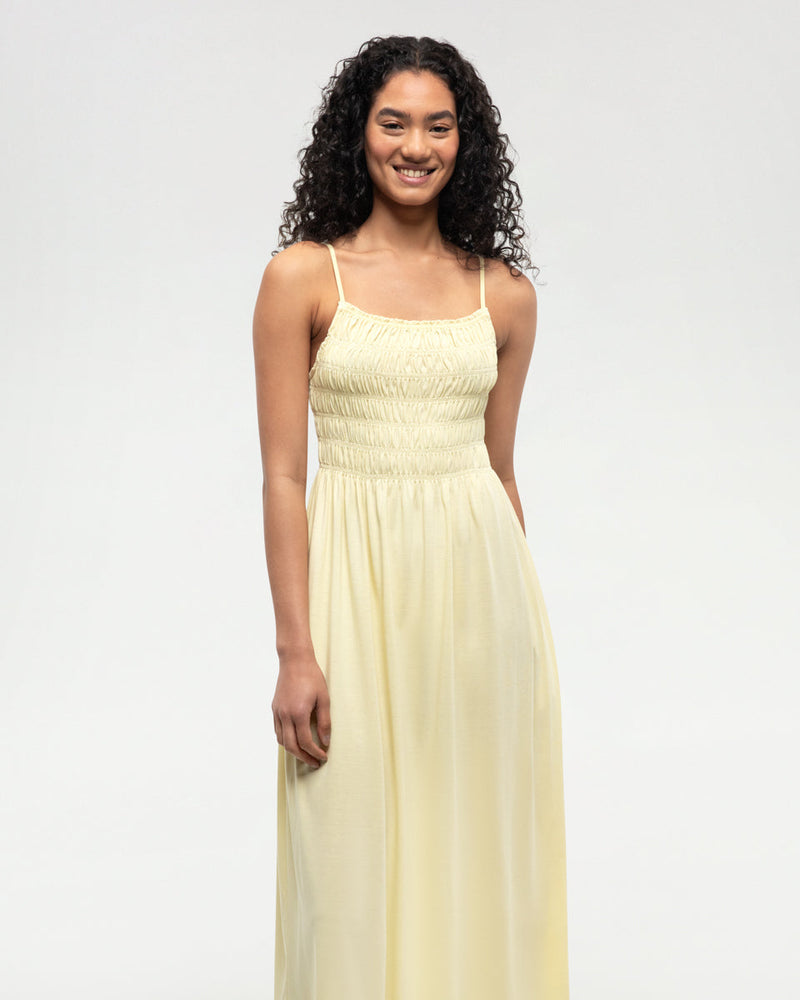 Yellow-Womens-Mid-Length-Smocked-Dress