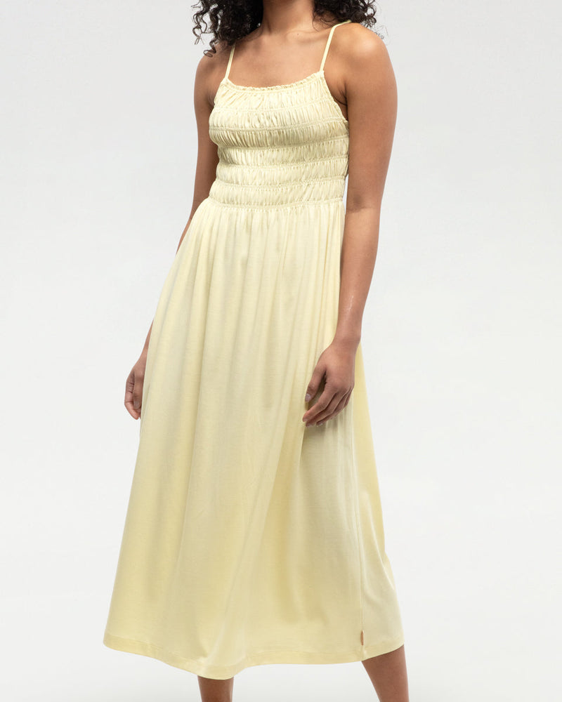 Yellow-Womens-Mid-Length-Smocked-Dress