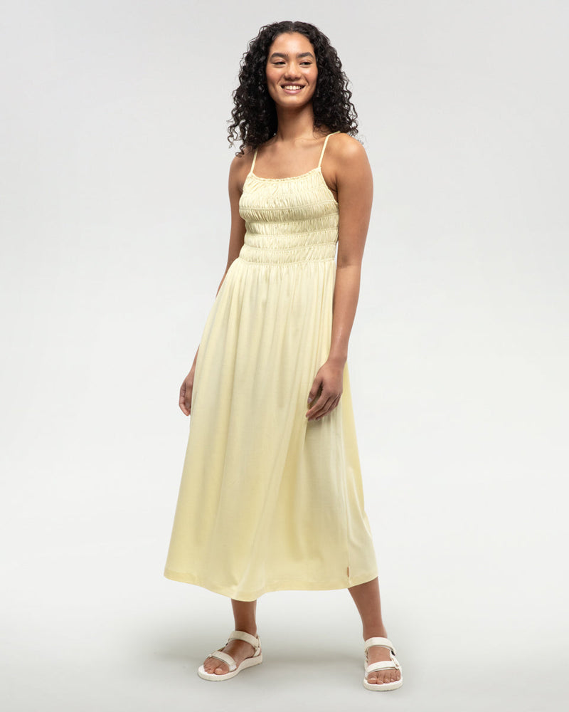 Yellow-Womens-Mid-Length-Smocked-Dress