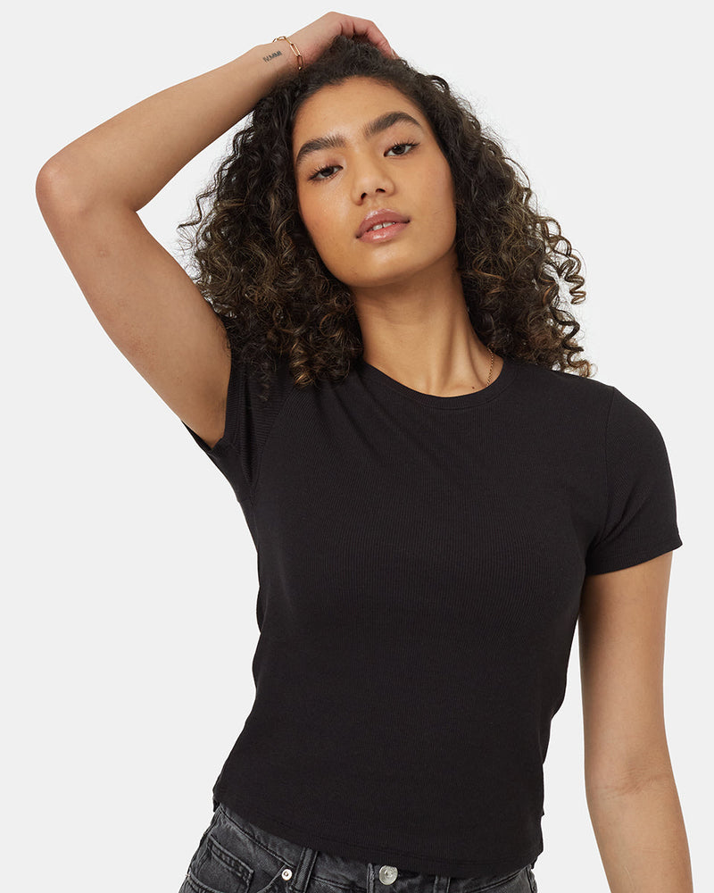 Black-Womens-Eco-Friendly-Fitted-Rib-T-Shirt