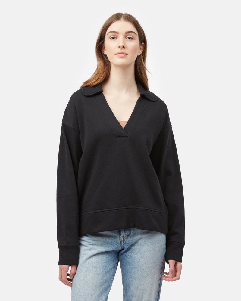 Black Women's Oversized V Neck Collar Sweatshirt