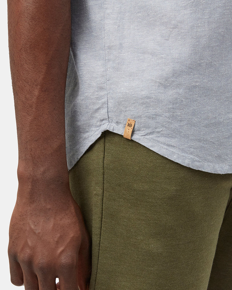 Blue Men's Hemp Button Up Short Sleeve Shirt