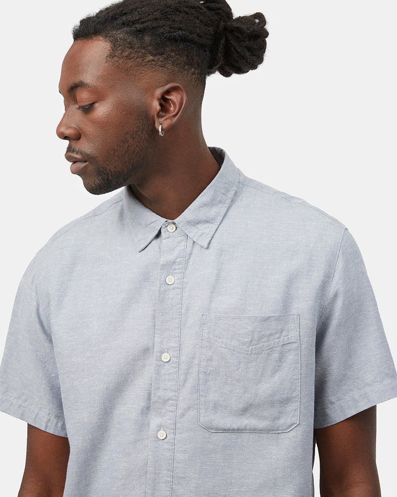 Blue Men's Hemp Button Up Short Sleeve Shirt