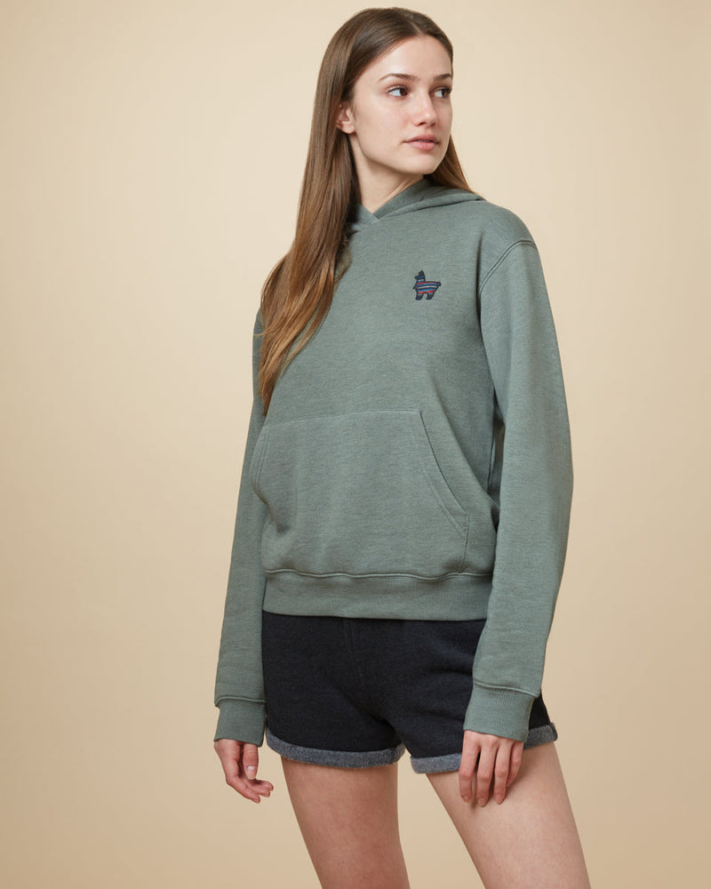 Green Embroidered Pullover Hoodie