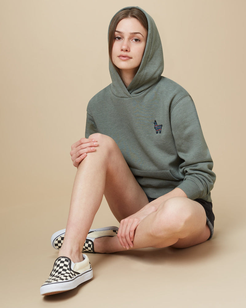 Green Embroidered Pullover Hoodie