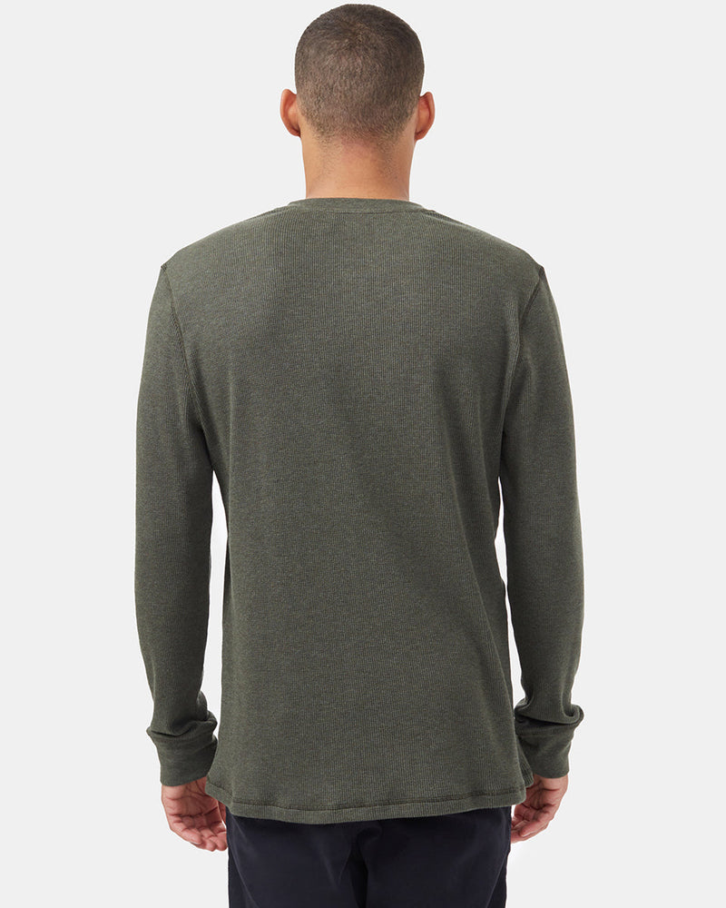 Green Men's Button Waffle Knit Sweatshirt