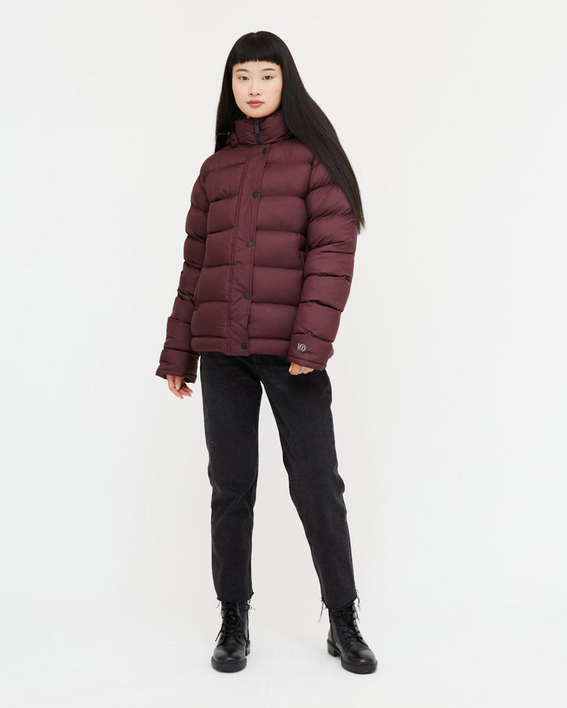 Red Water-Resistant Mid-Length Puffer Jacket