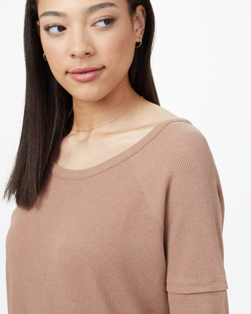 Brown Women's Waffle Knit Longsleeve Top