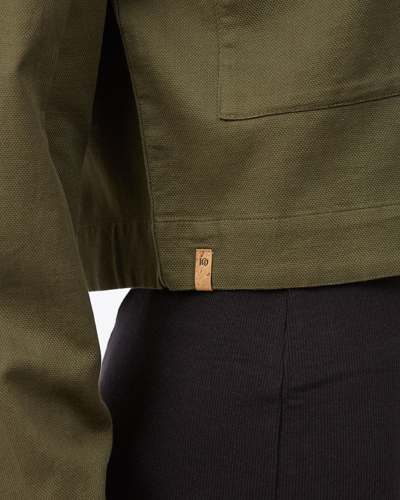 Green Women's Cropped Collared Jacket