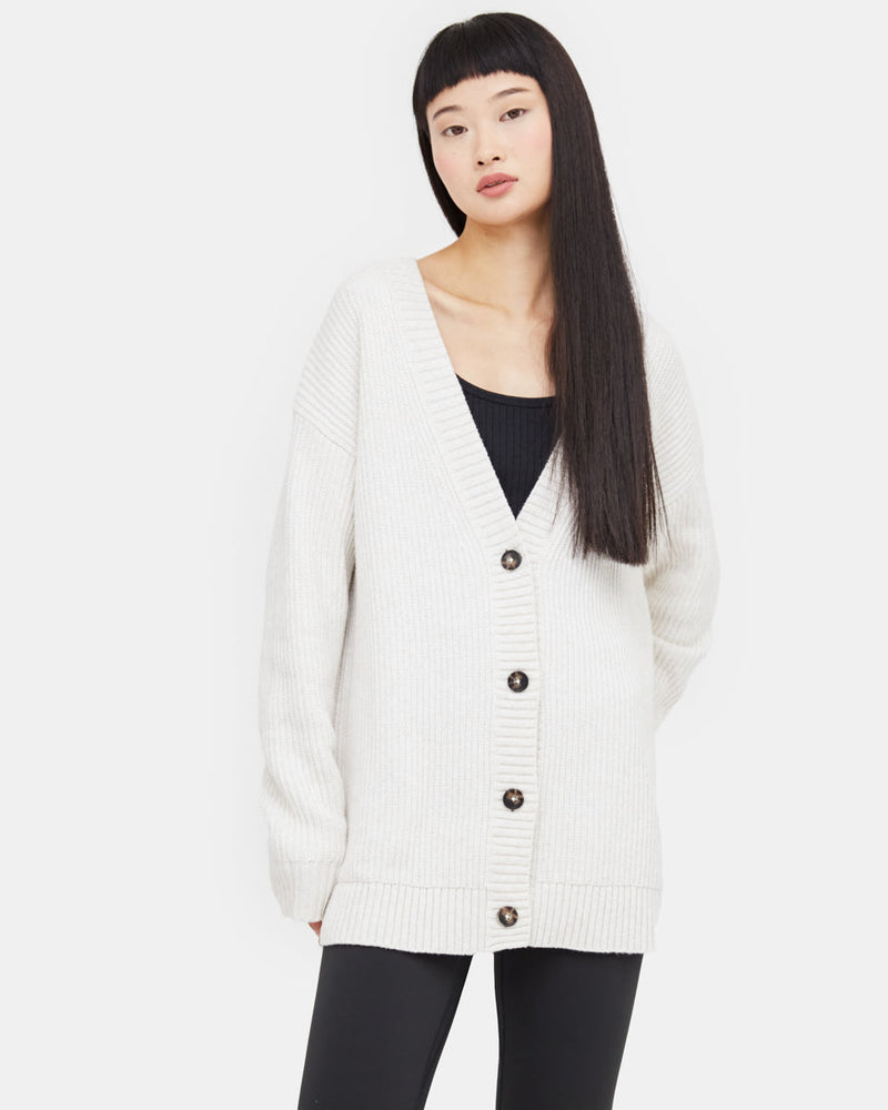 White Women's Oversized Long Wool Cardigan