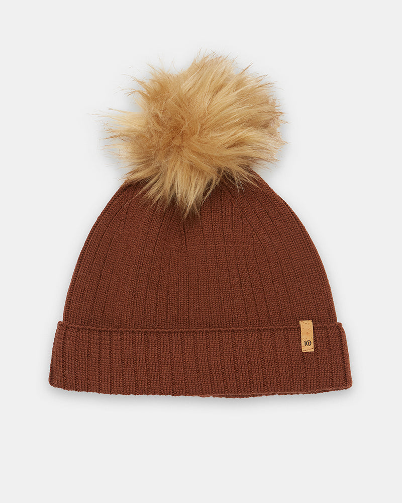 Wool Ribbed Knit Pom Toque